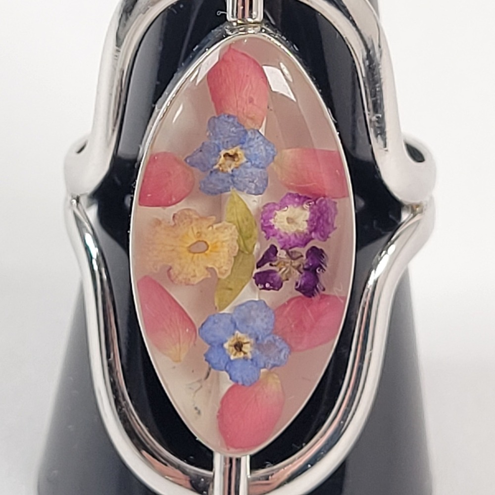 Vintage Mexico 925 Ring Sterling Silver Spinner Abalone &‎ Floral Resin Sz 11.25 - Picture 4 of 12